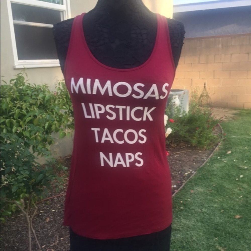Mimosas lipsticks tacos naps‎ tank top NWT